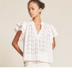 Trovata White Eyelet Blouse with Ruffle Sleeves